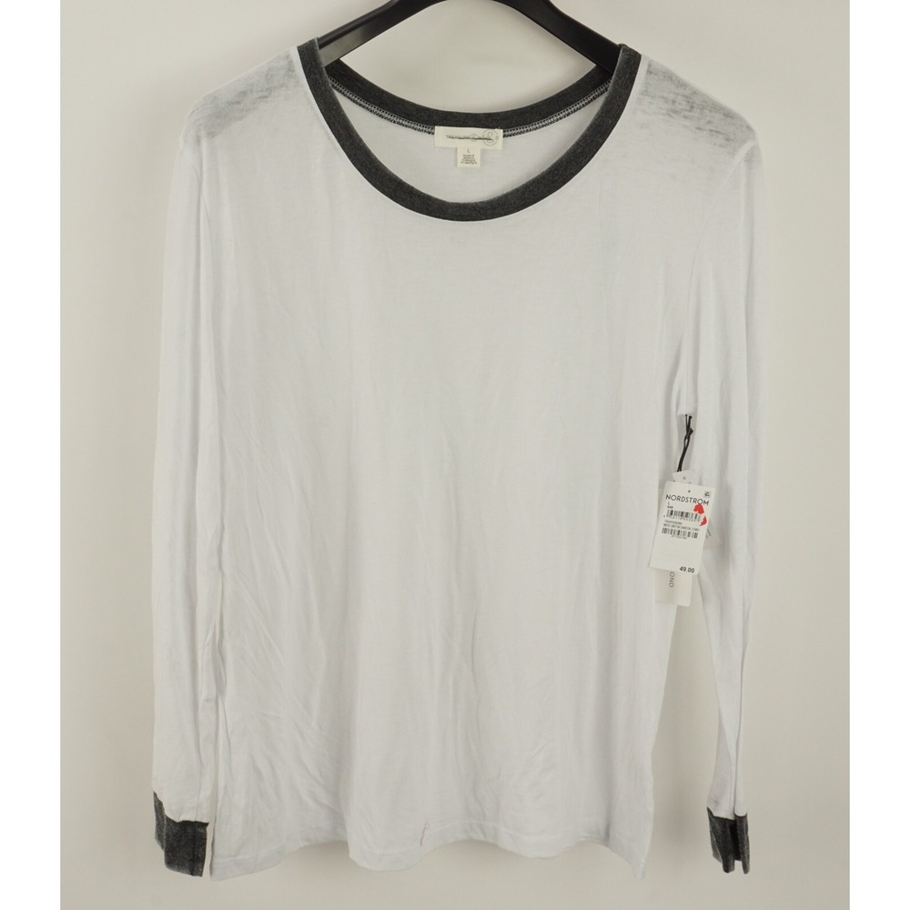 New Treasure & Bond Ringer T-Shirt Women's Size L Long Sleeve White‎ Knit Rayon